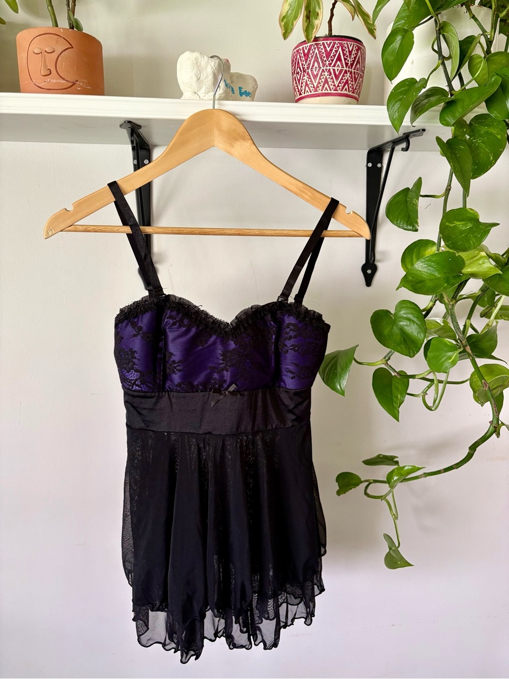 Women's Black & Purple Lace Chemise - Unbranded